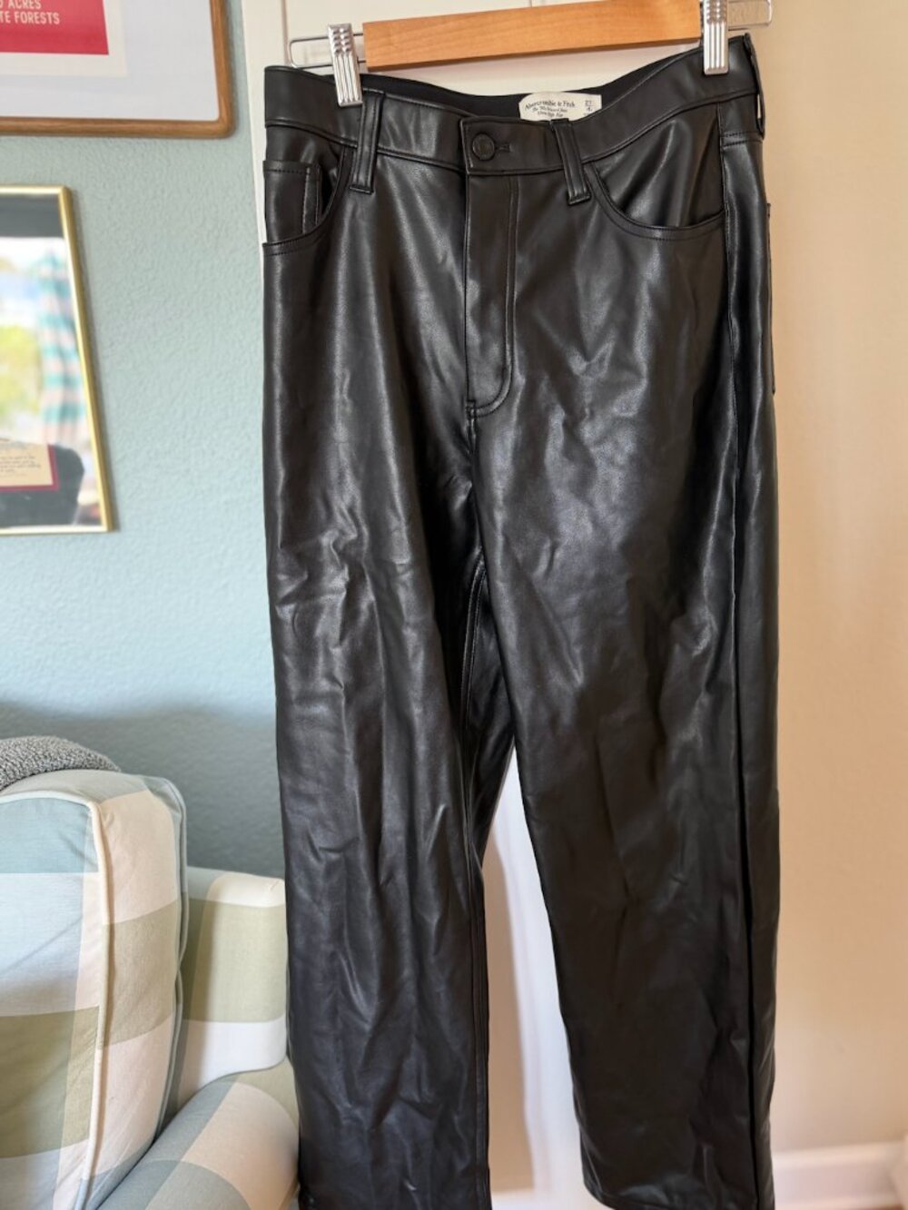 Abercrombie Faux Leather Black Straight Leg Pants